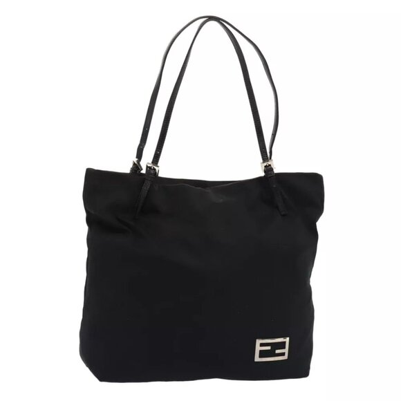 AUTHENTICITY GUARANTEED FENDI Tote Bag Nylon Black Silver - Picture 1 of 15